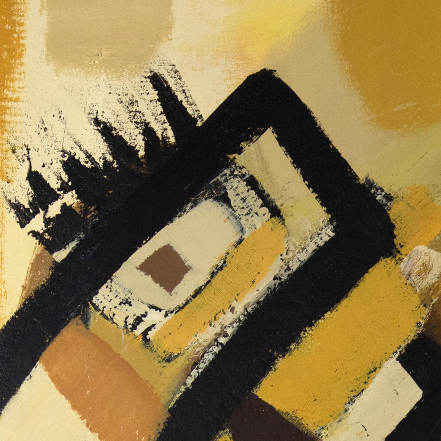 Abstraktes Gemälde „The Great Emancipation“ mit gelben und braunen Farben – Painting von Parris Jaru