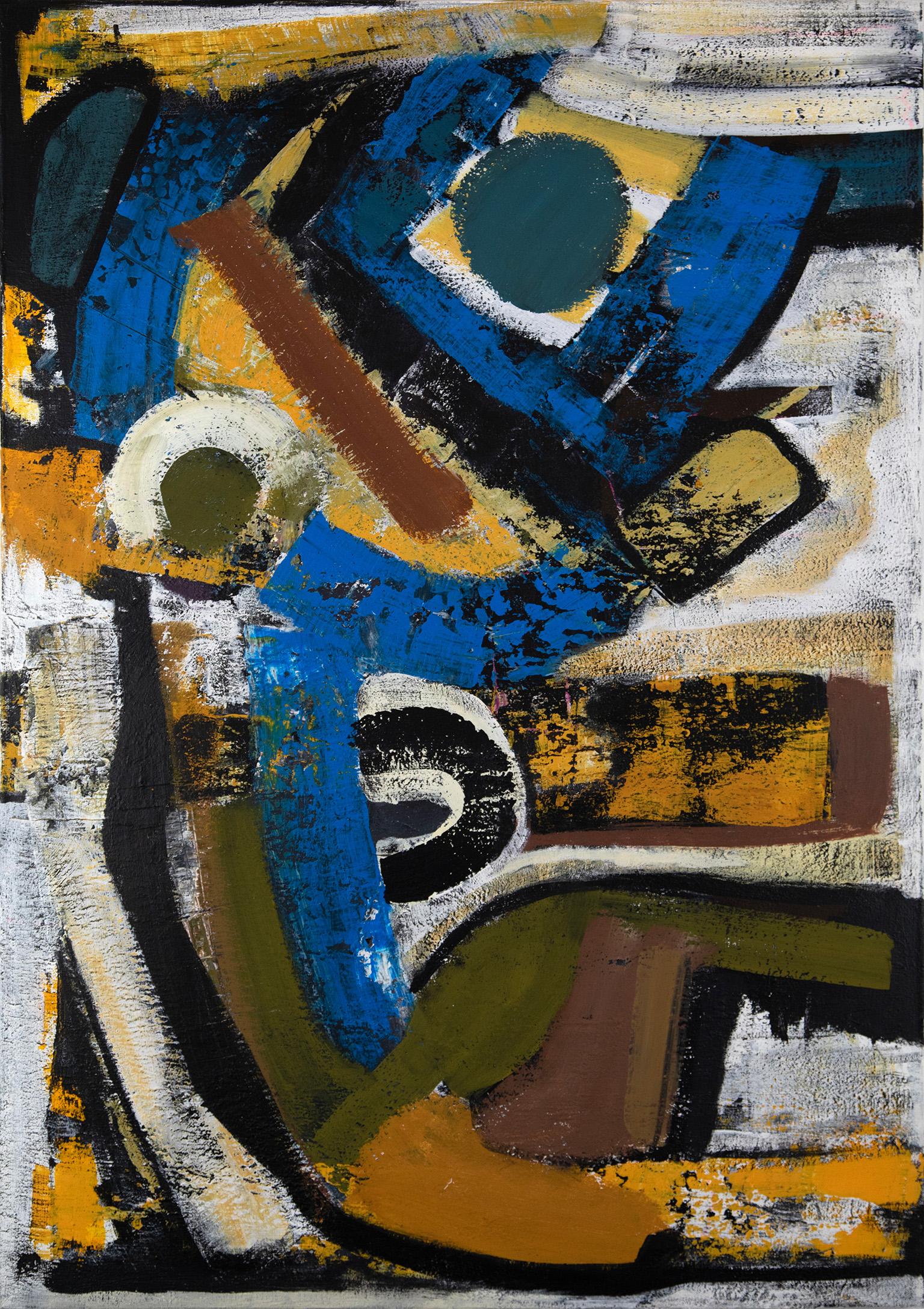 Stolperdraht - Abstrakte Malerei mit braunen, gelben und blauen Farben