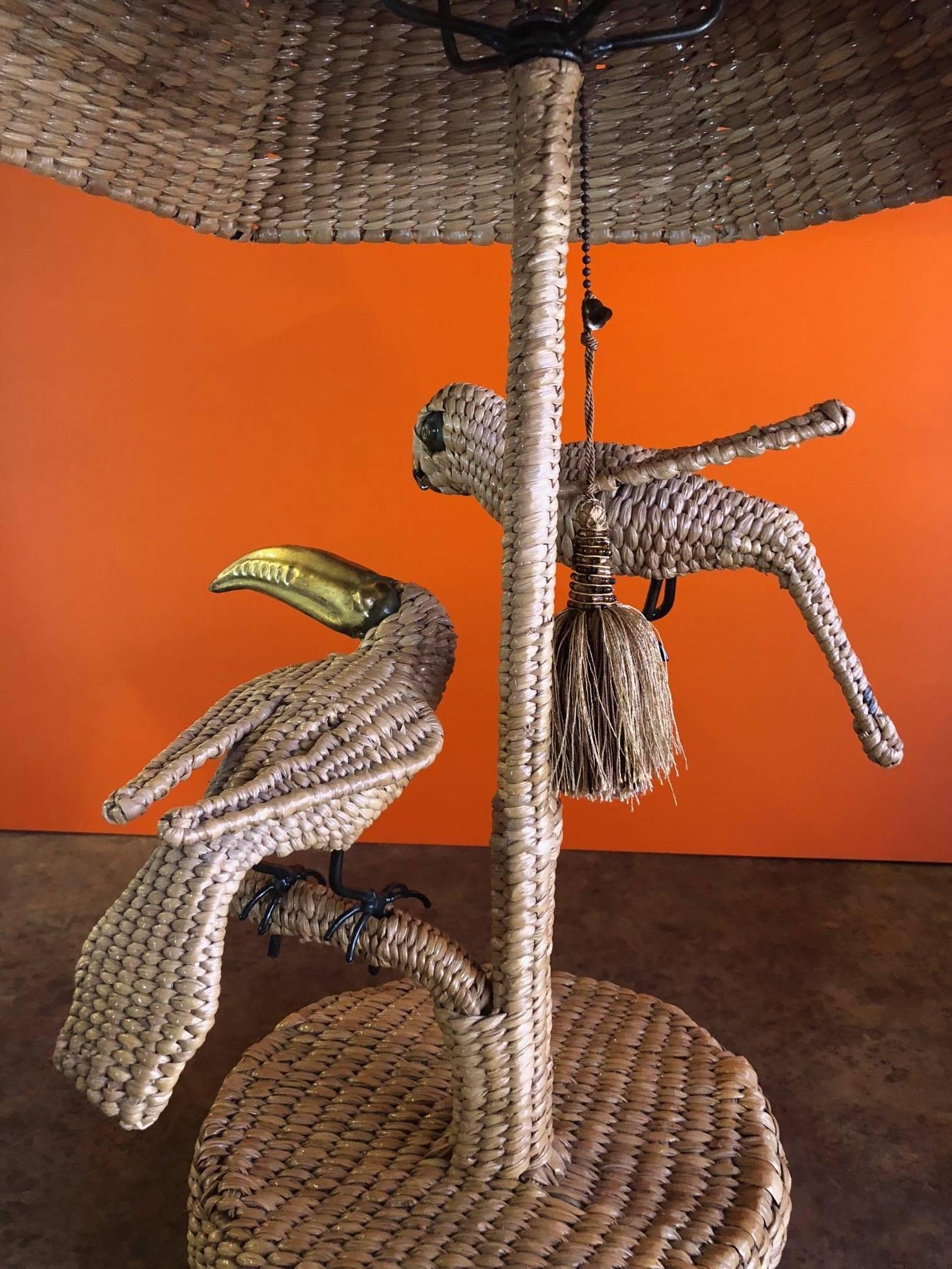 Mexican Parrot & Toucan Wicker Table Lamp by Mario Lopez Torres