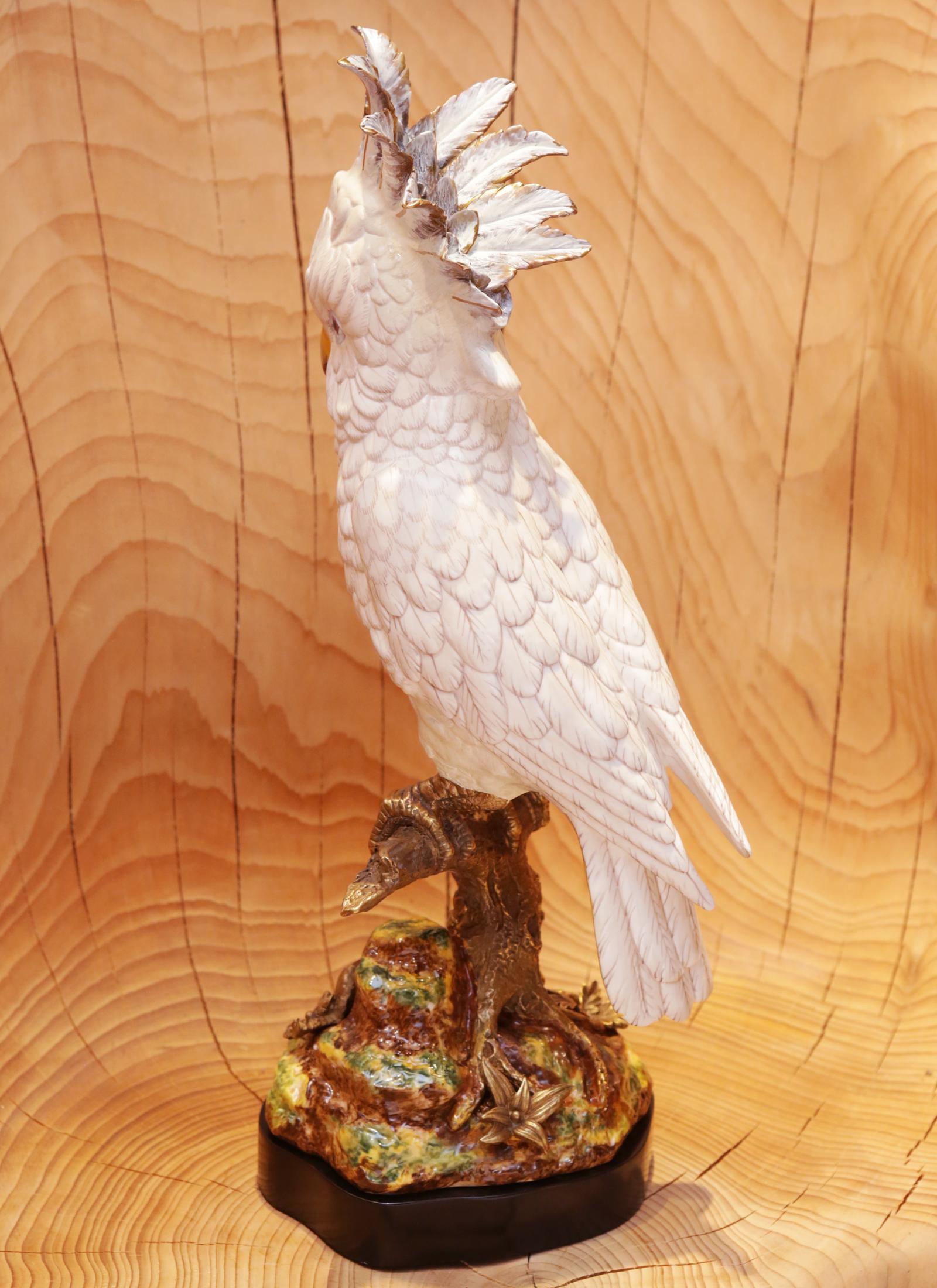 Cast Parrot and Porcelain Sculpture