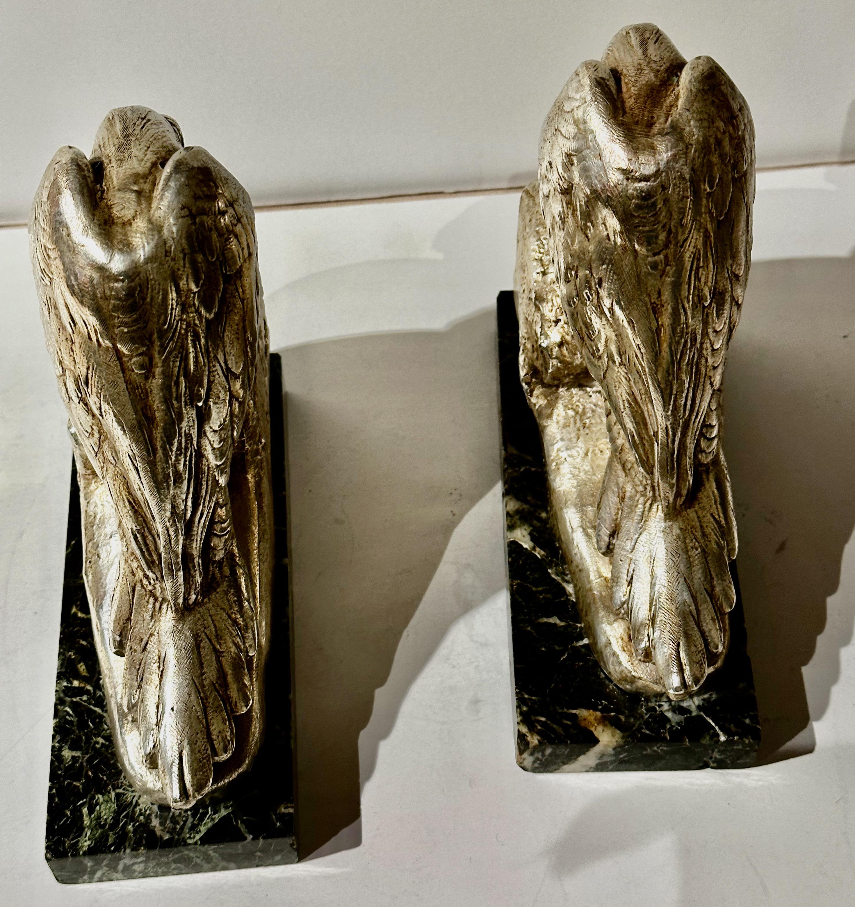 French Parrot Art Deco Bookends by Georges Vandevoorde Silver Finish