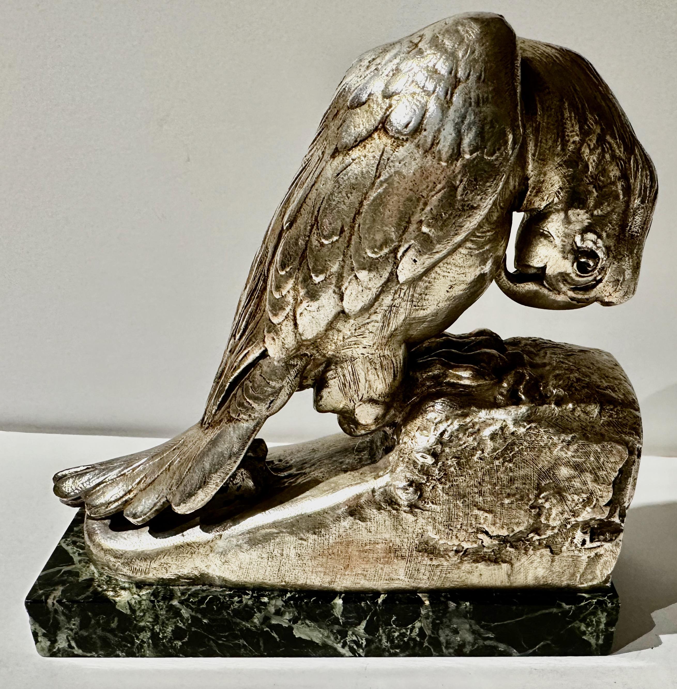 Early 20th Century Parrot Art Deco Bookends by Georges Vandevoorde Silver Finish