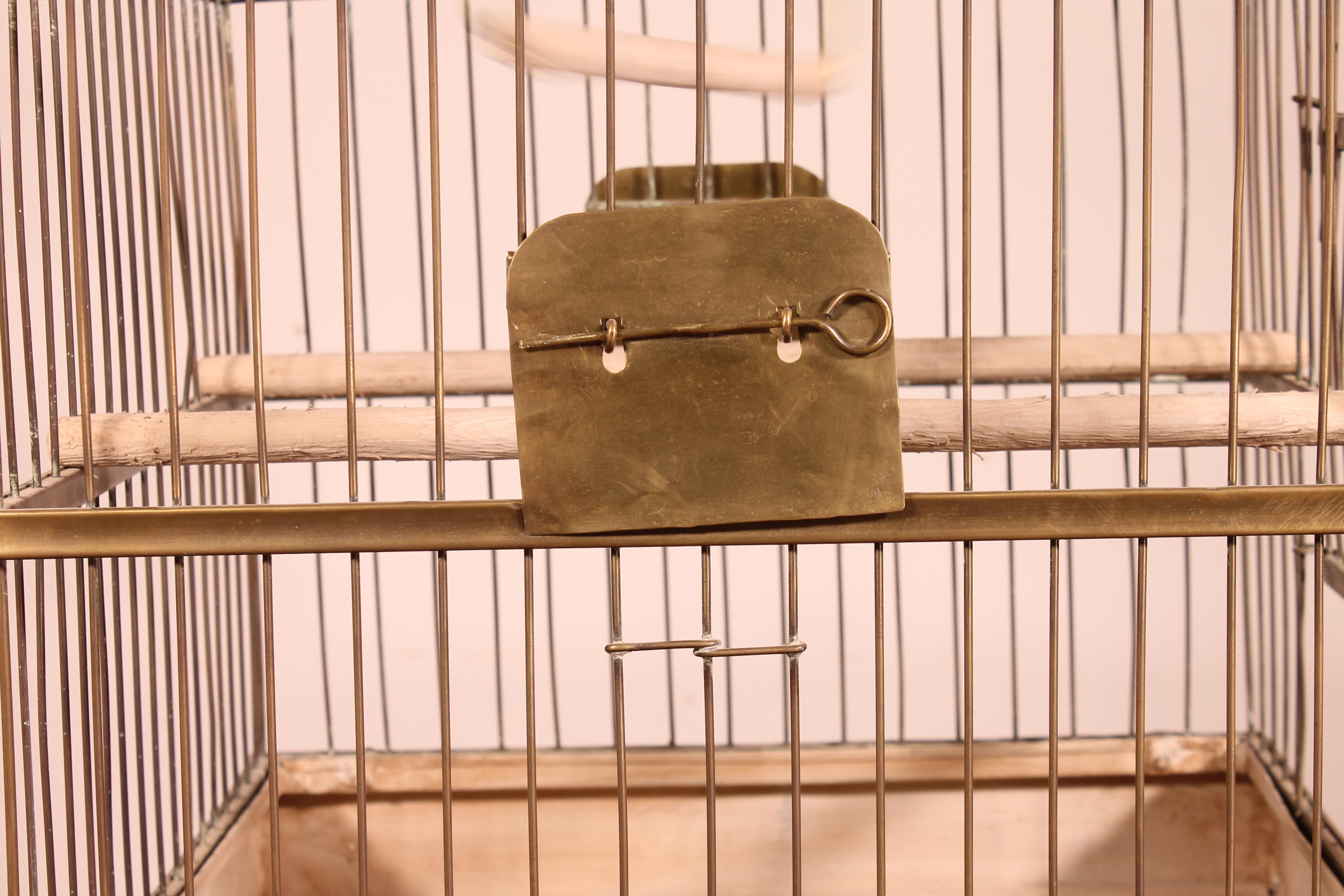 French Parrot Cage in Brass and Wood from 19th Century, France