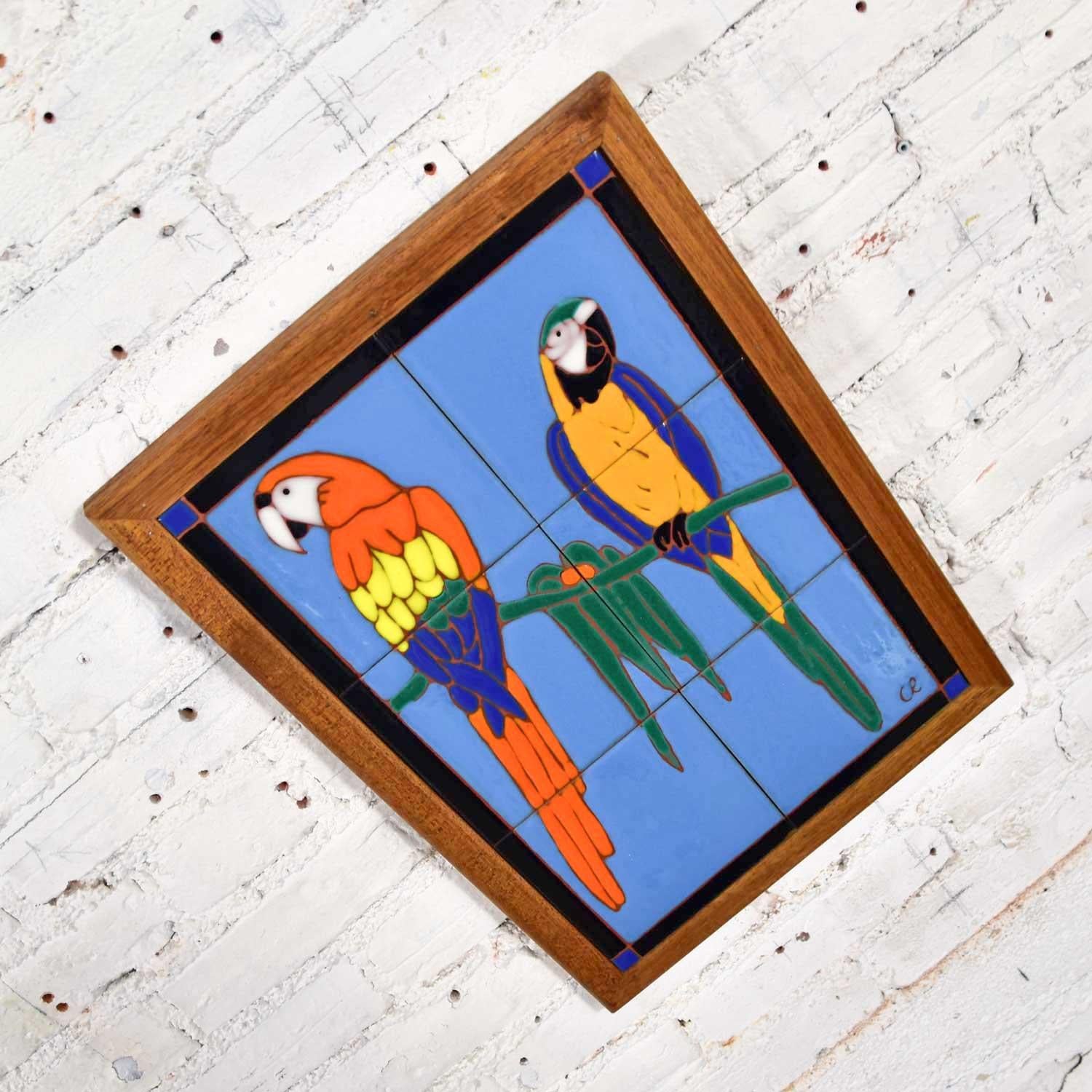 Parrot Ceramic Tile Framed Plaque by Christopher Reutinger Catalina Picture Tile For Sale 6
