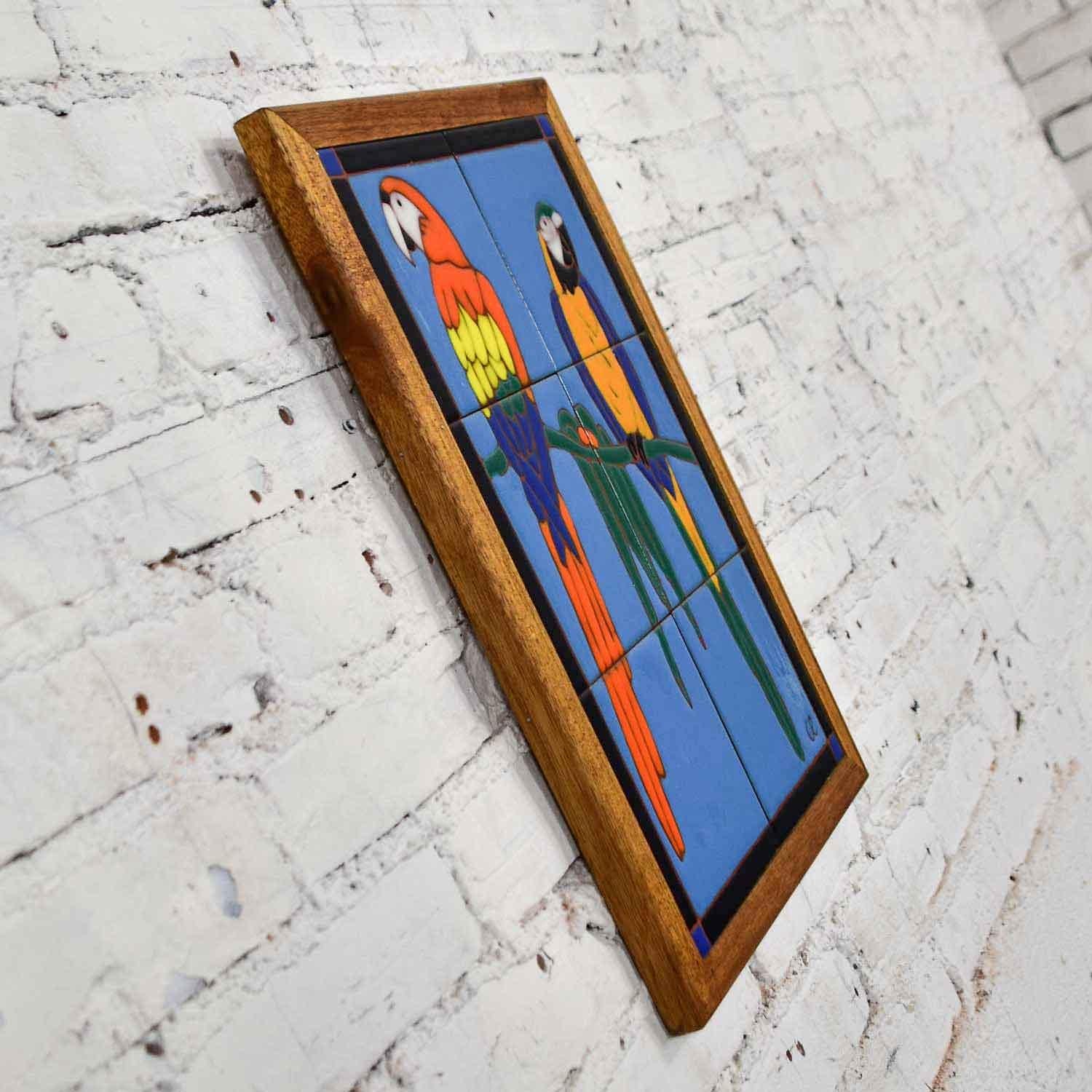 Parrot Ceramic Tile Framed Plaque by Christopher Reutinger Catalina Picture Tile For Sale 8