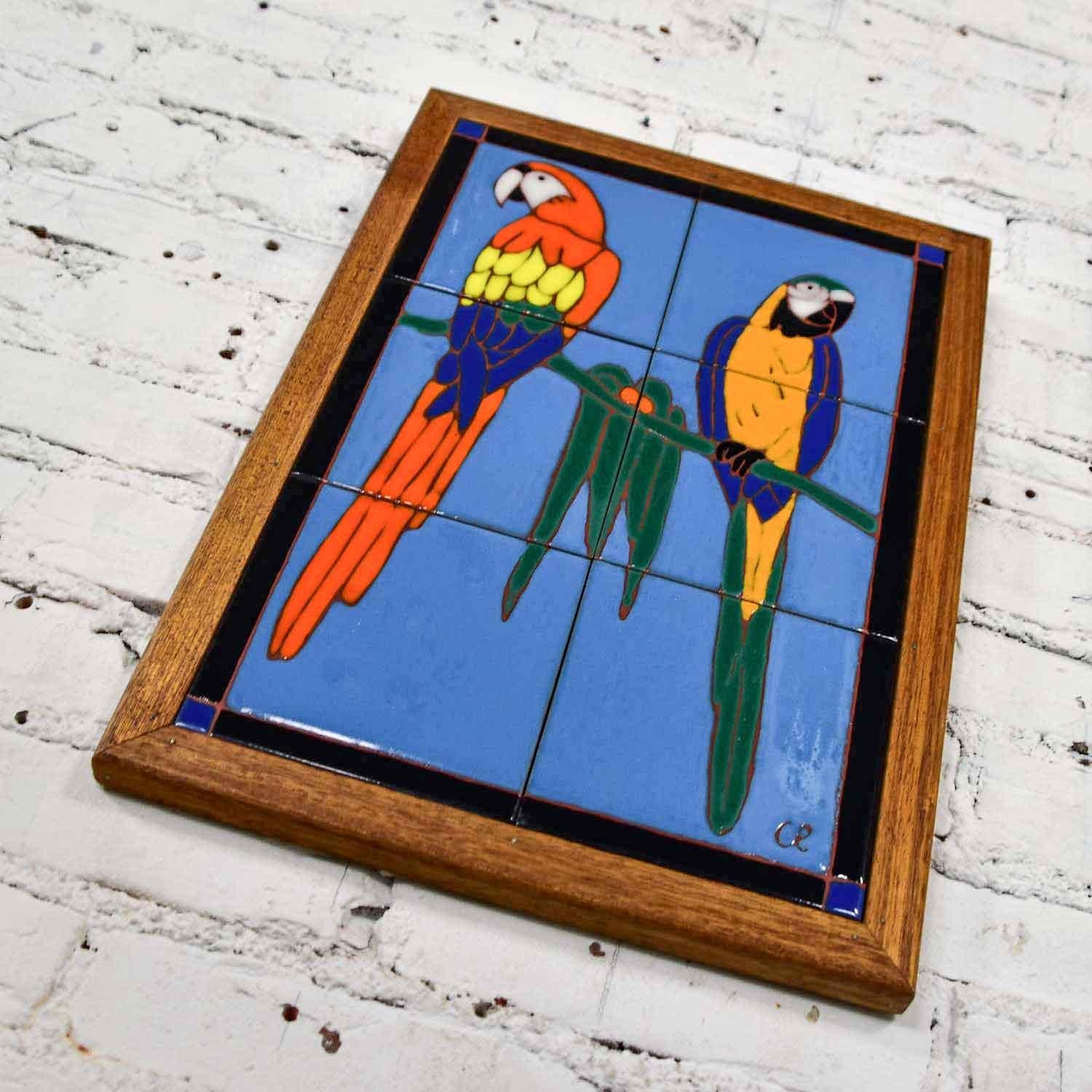 Parrot Ceramic Tile Framed Plaque by Christopher Reutinger Catalina Picture Tile For Sale 9