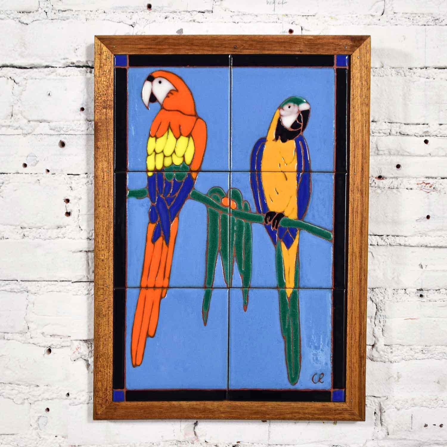 Parrot Ceramic Tile Framed Plaque by Christopher Reutinger Catalina Picture Tile For Sale 12