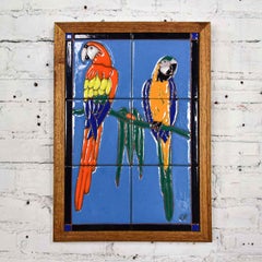 Parrot Ceramic Tile Framed Plaque by Christopher Reutinger Catalina Picture Tile