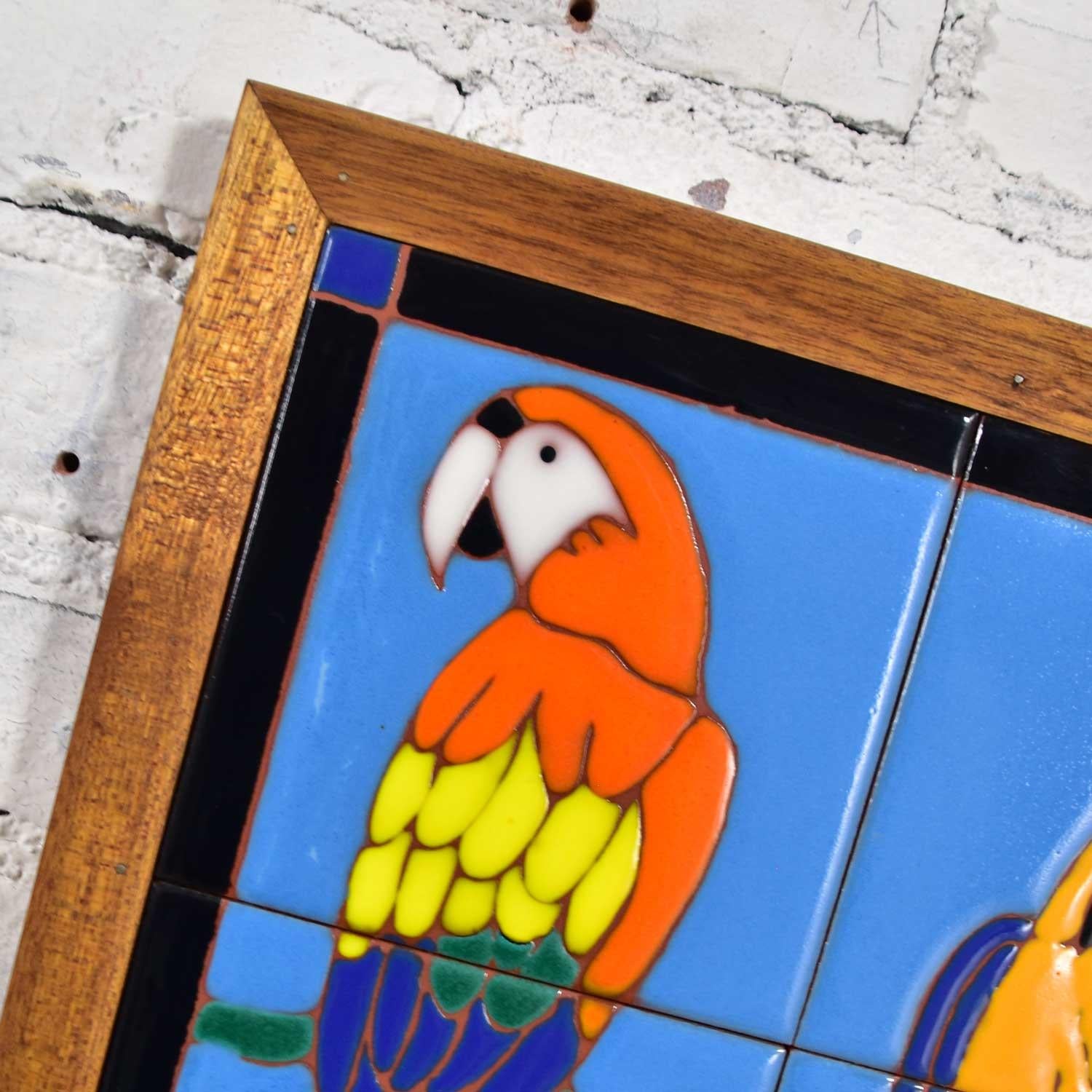 20th Century Parrot Ceramic Tile Framed Plaque by Christopher Reutinger Catalina Picture Tile For Sale