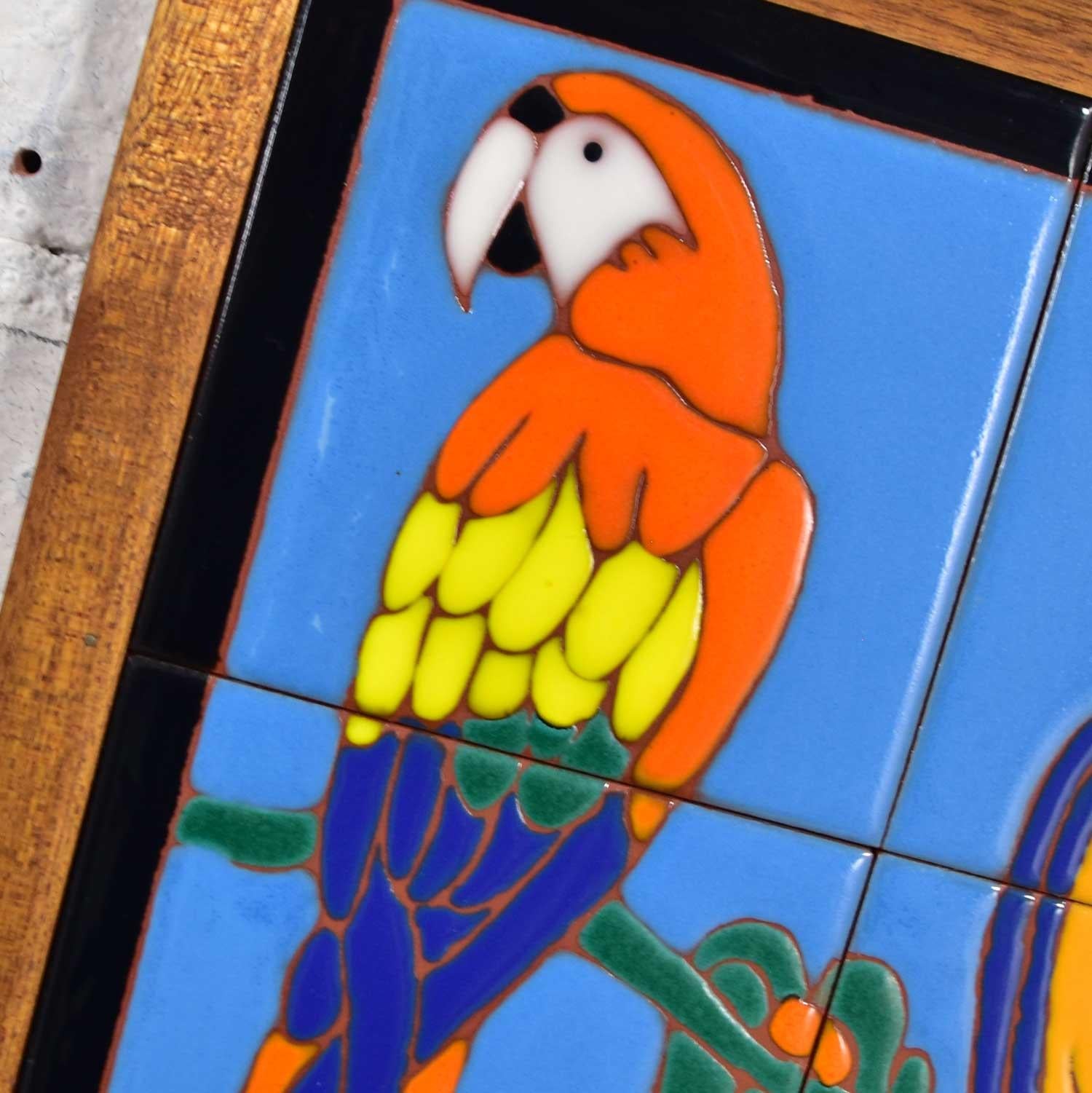 Parrot Ceramic Tile Framed Plaque by Christopher Reutinger Catalina Picture Tile For Sale 1