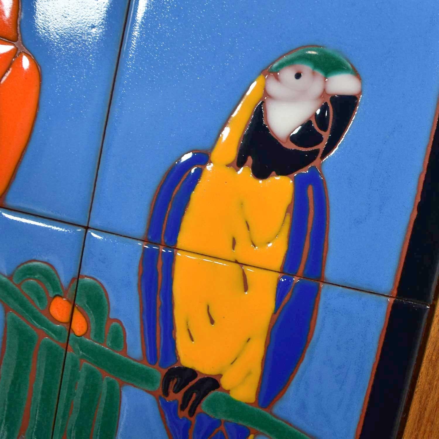 Parrot Ceramic Tile Framed Plaque by Christopher Reutinger Catalina Picture Tile For Sale 2