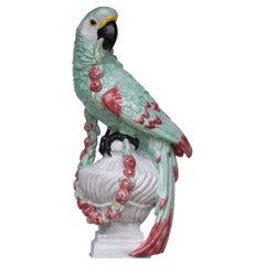 Exotic Bird Parrot Garden Figure Majolica Handcrafted and Hand Painted