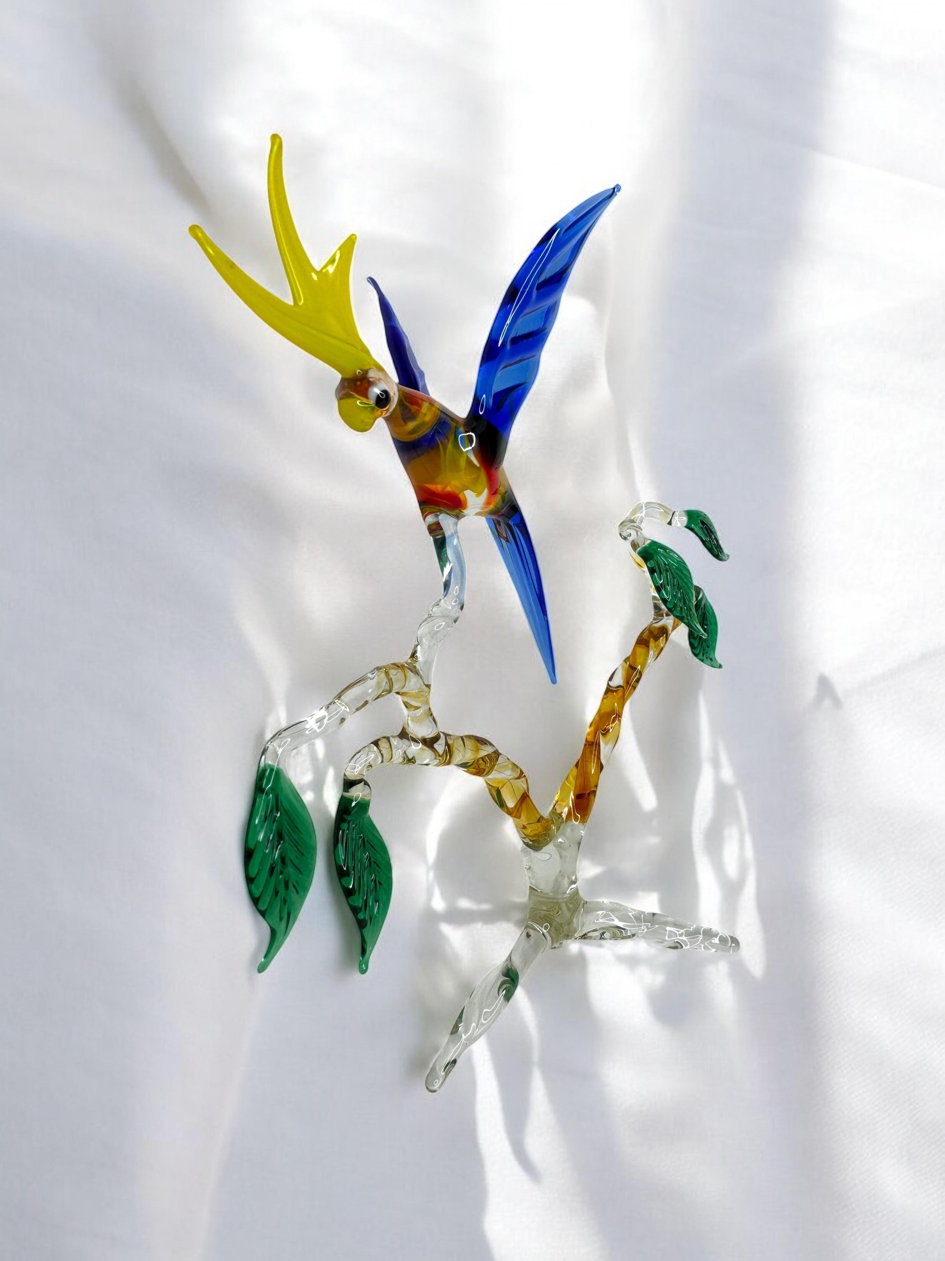Pappagallo su albero Figura di scultura in vetro di Murano metà del XX secolo, Venezia Italia in vendita 4