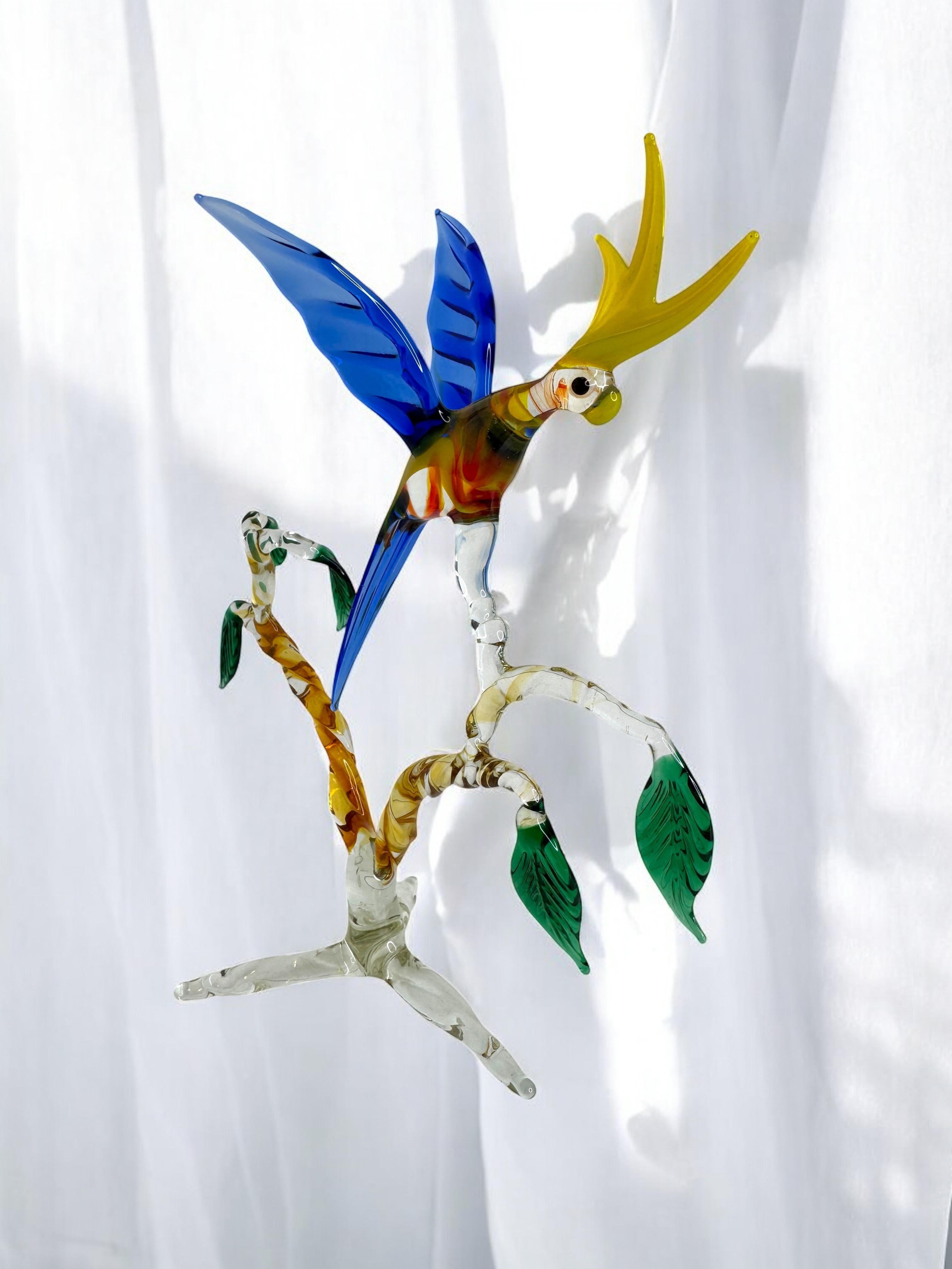 Pappagallo su albero Figura di scultura in vetro di Murano metà del XX secolo, Venezia Italia in vendita 5