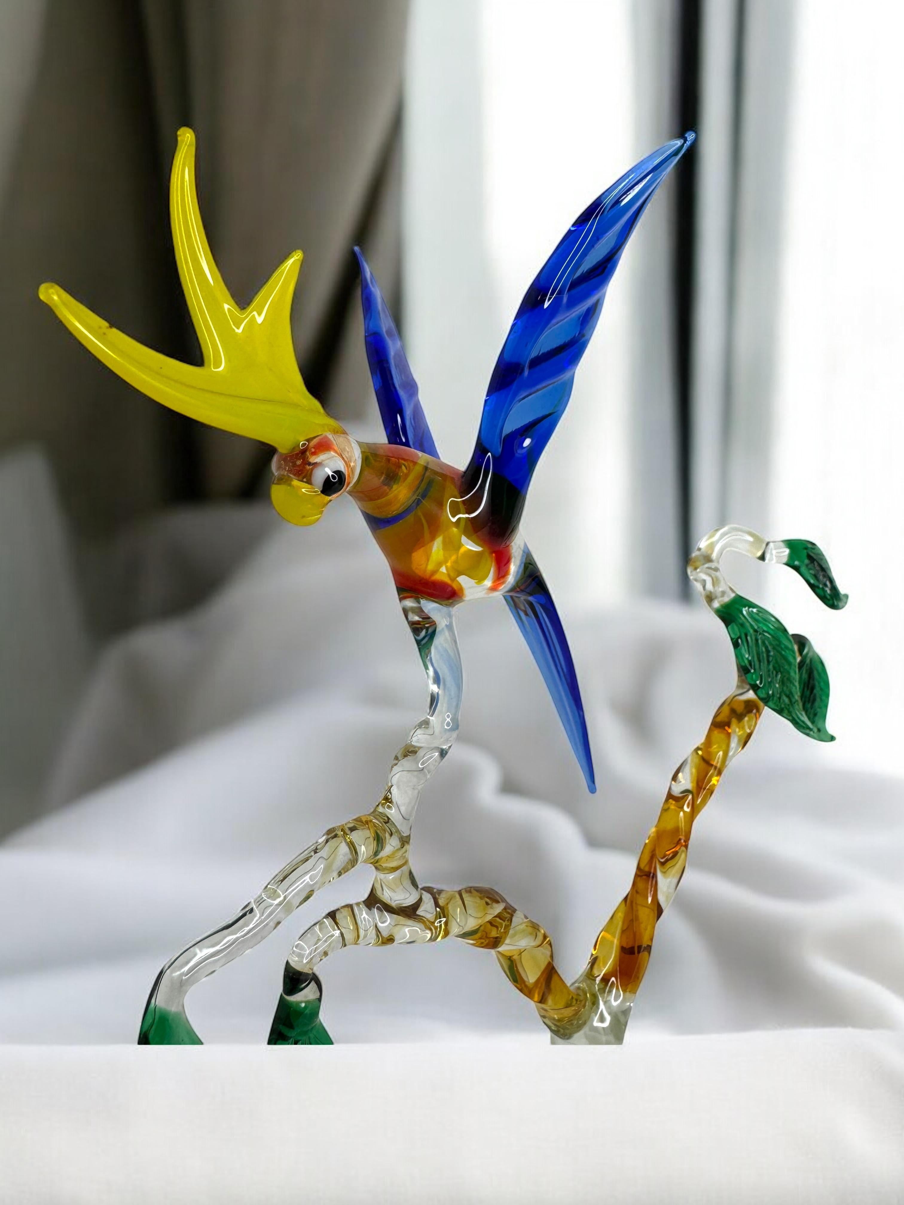 Pappagallo su albero Figura di scultura in vetro di Murano metà del XX secolo, Venezia Italia in vendita 6