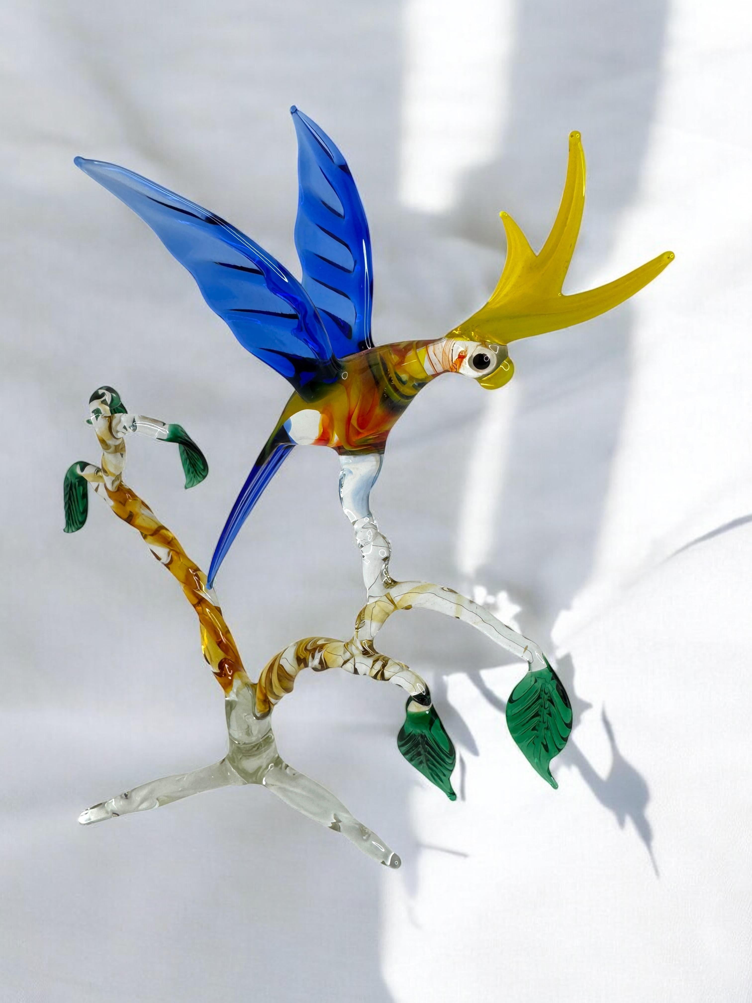 Pappagallo su albero Figura di scultura in vetro di Murano metà del XX secolo, Venezia Italia in vendita 7