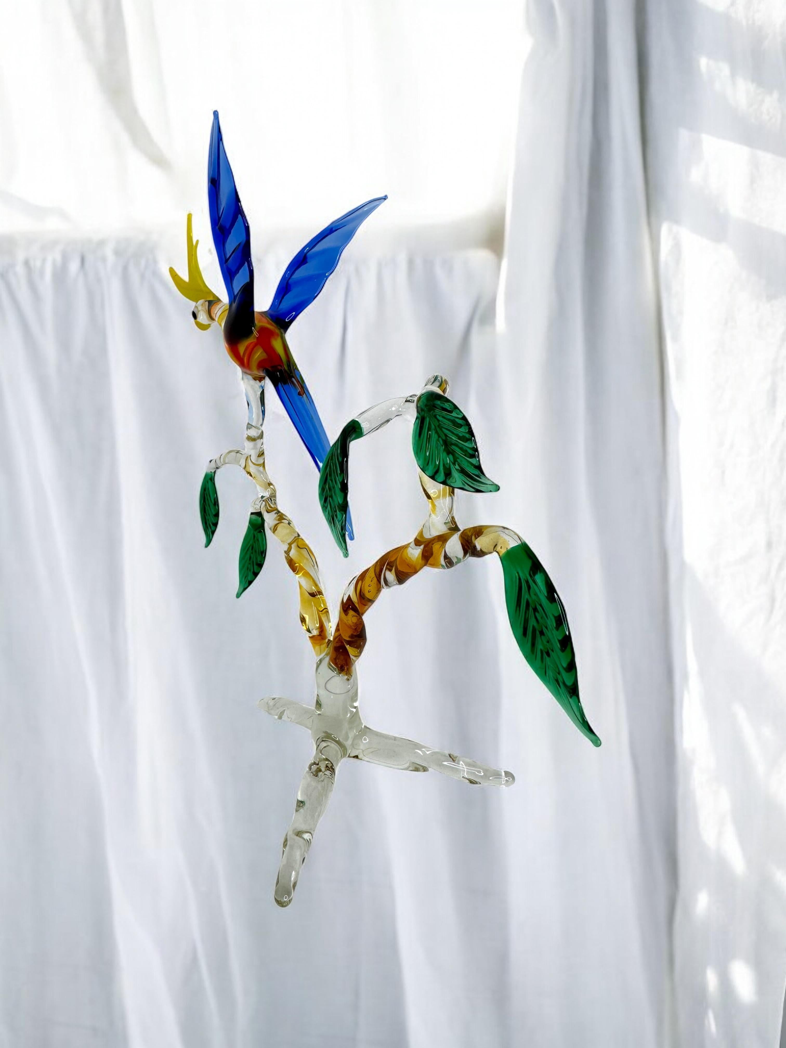 Pappagallo su albero Figura di scultura in vetro di Murano metà del XX secolo, Venezia Italia in vendita 8