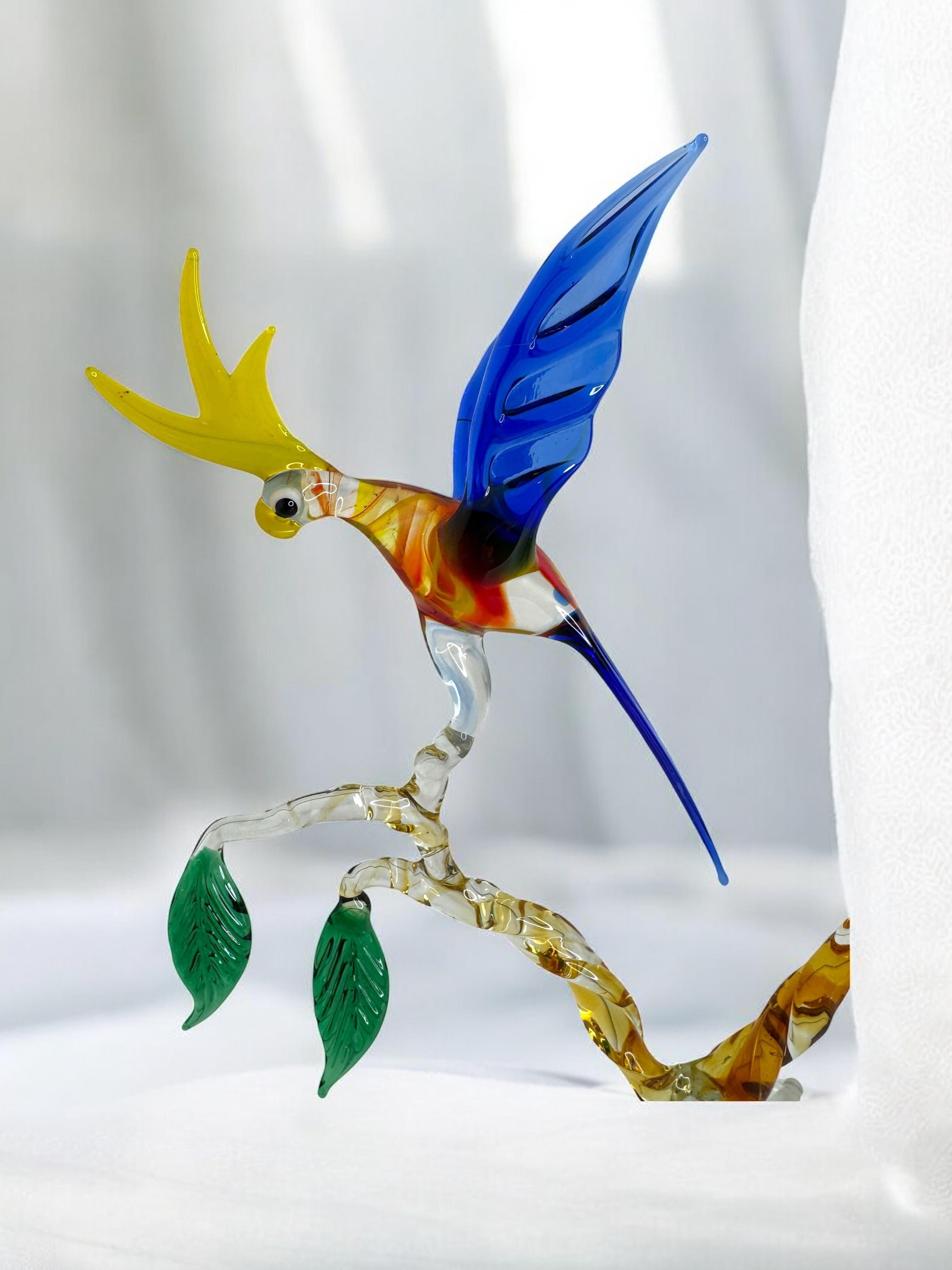 Pappagallo su albero Figura di scultura in vetro di Murano metà del XX secolo, Venezia Italia in vendita 9