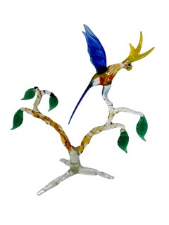 Parrot on Tree Murano Art Glass Sculpture Figure Mid-20th Century, Venice Italy