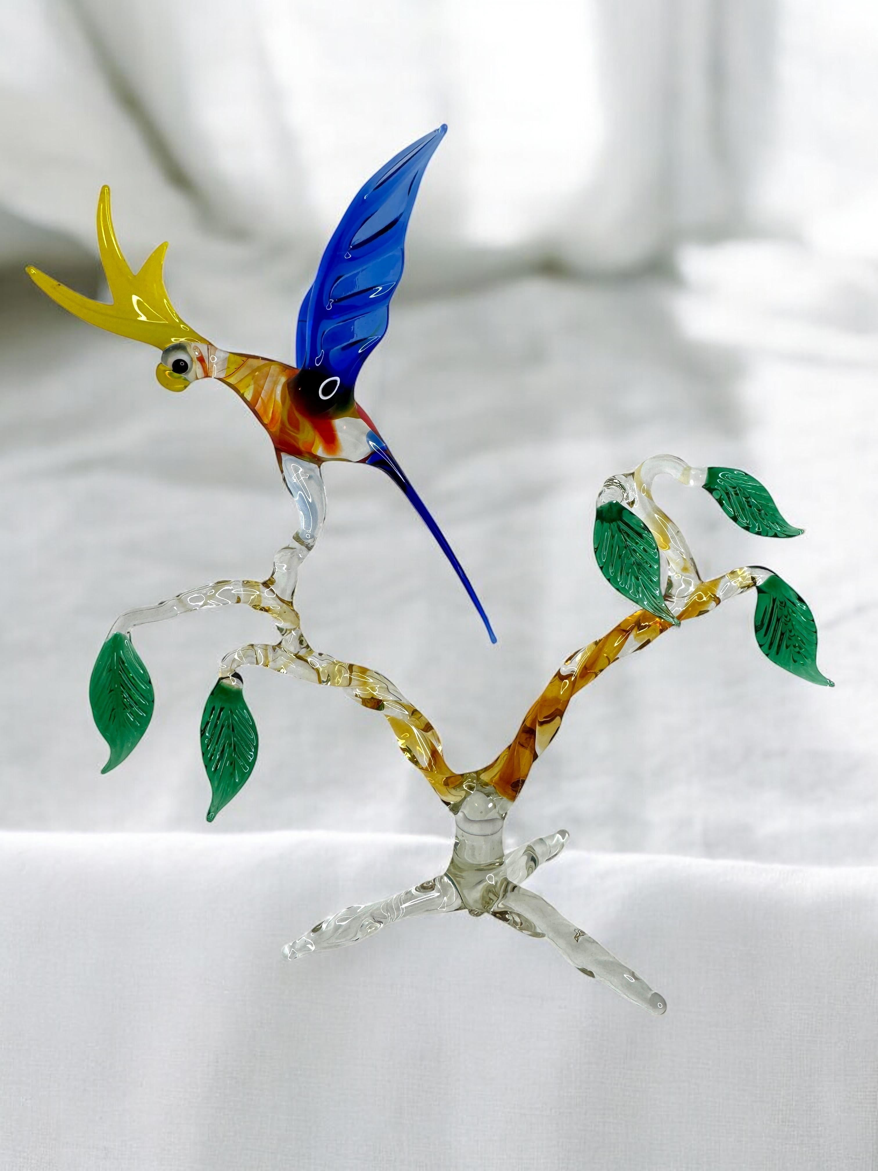 Pappagallo su albero Figura di scultura in vetro di Murano metà del XX secolo, Venezia Italia in vendita 1