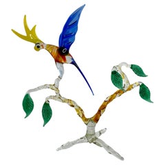 Pappagallo su albero Figura di scultura in vetro di Murano metà del XX secolo, Venezia Italia