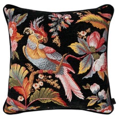 Parrot Pattern Black Velvet Large Throw Pillow / 50x50 cm