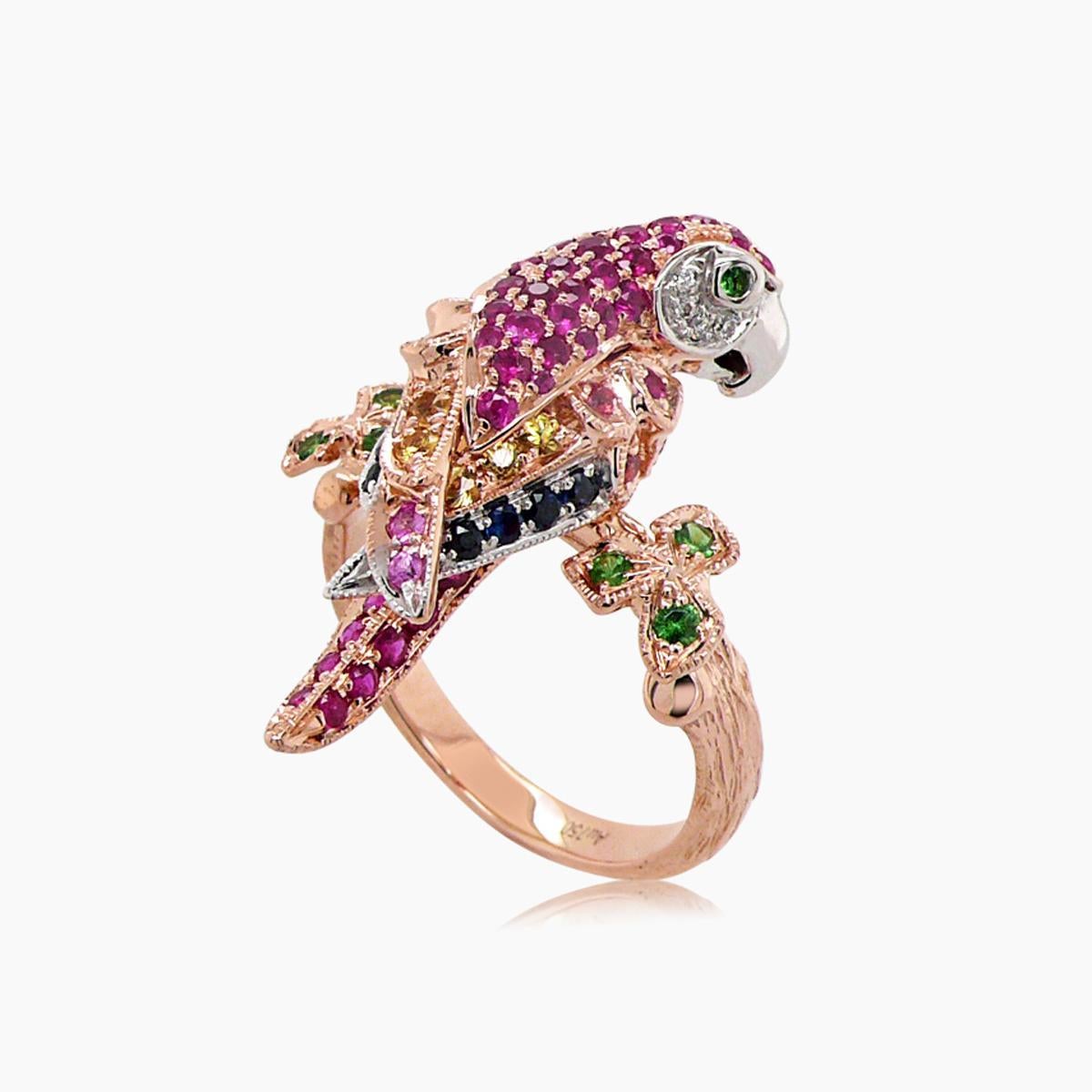 Bague en or rose 18 carats saphir rose, rubis, diamant et grenat à saphirs multiples Neuf - En vente à Oakton, VA