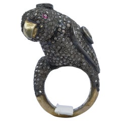 Parrot ring with old cut diamond silver gold plated 