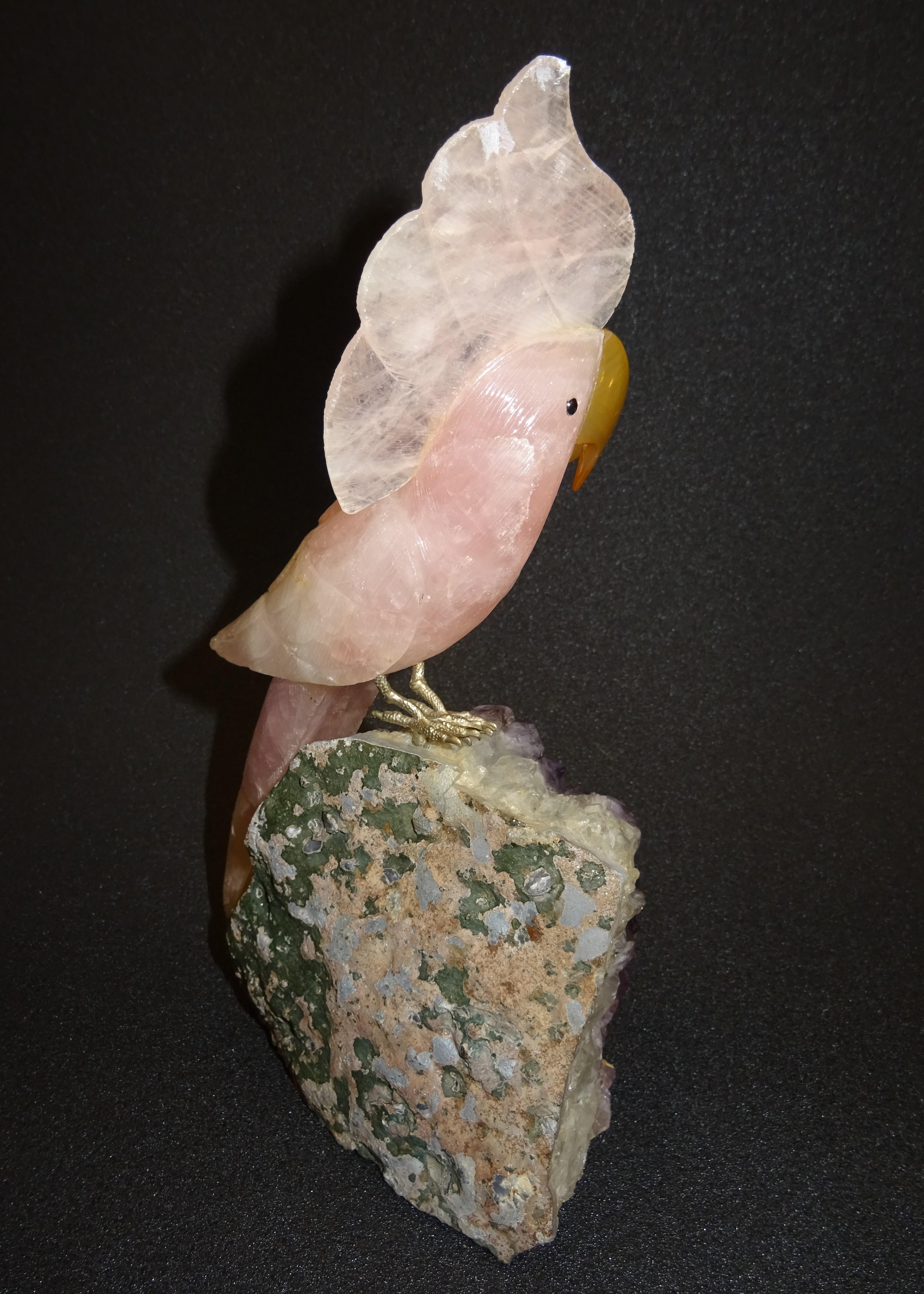 Drusa Parrot  in Brazilian Amethyst and Rose Quartz with Silver Legs, 1980s 8