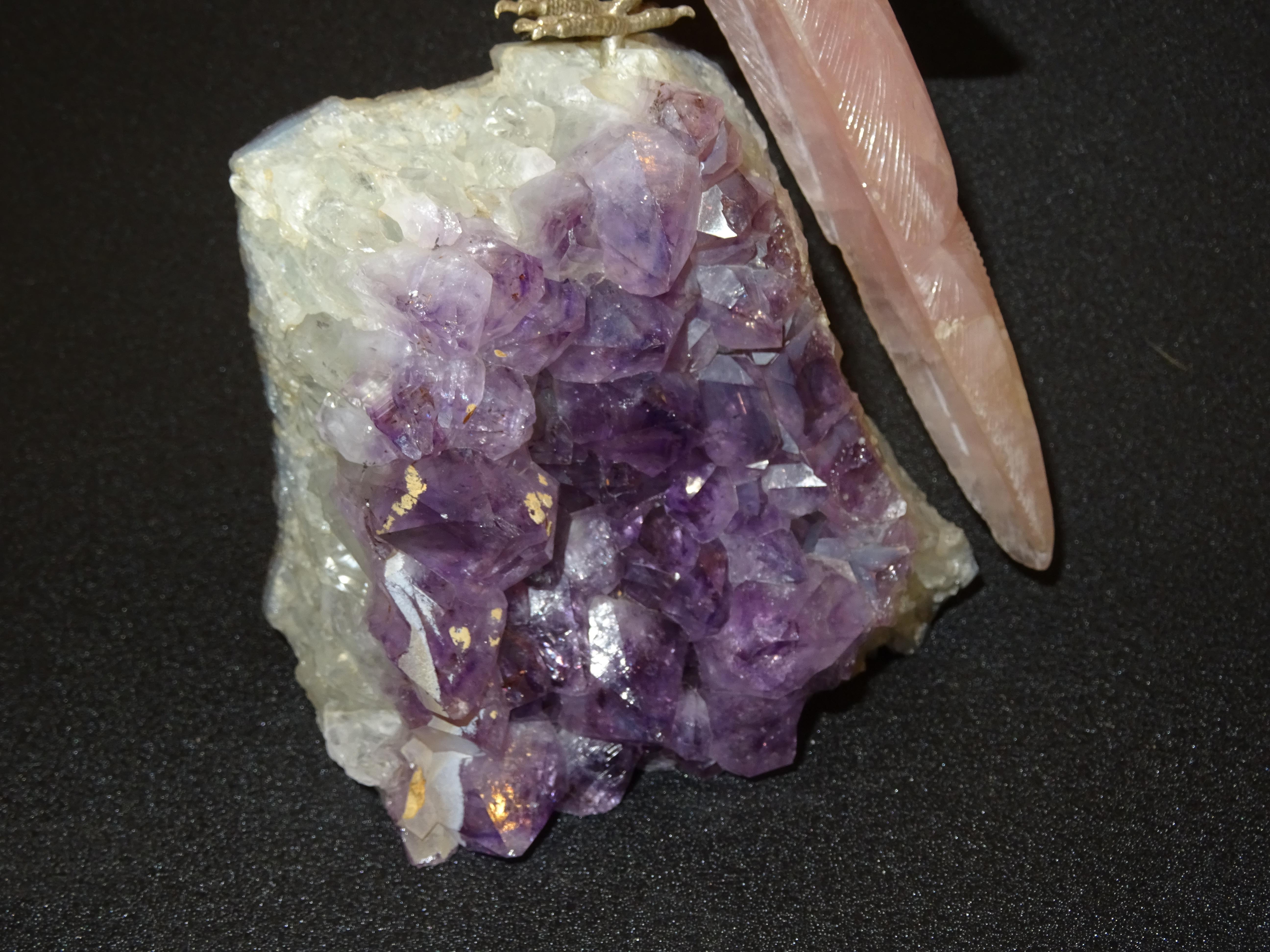 Mid-Century Modern Drusa Parrot  in Brazilian Amethyst and Rose Quartz with Silver Legs, 1980s