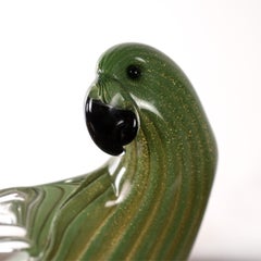 Parrot Sculpture in Green Murano glass with crystal base, Italy in stock