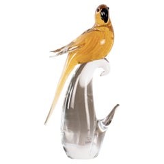 Parrot Sculpture in Yellow Amber Murano glass original vintage, Italy in stock