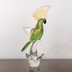 Parrot Sculpture multicolor Murano glass and gold, vintage Formia Venezia Italy