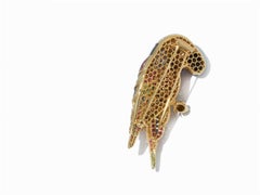 Parrot Shaped Brooch Set with Precious Sapphire, rubies, tsavorites, diamond 18k