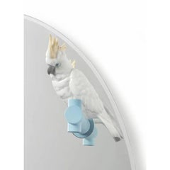 Parrot Shine II Wall Mirror with A Glossy Porcelain Parakeet