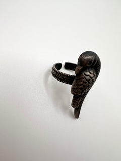 Parrot silver ring handmade hand engraved hand crafted