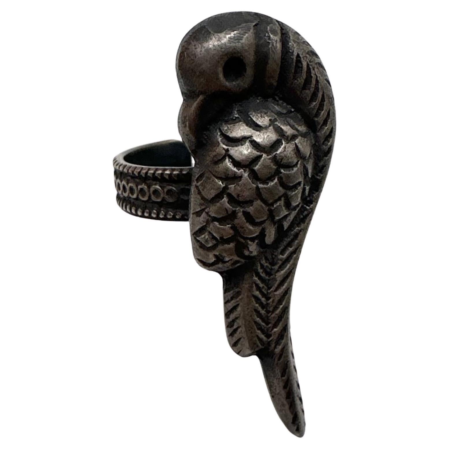 Parrot silver ring handmade hand engraved hand crafted