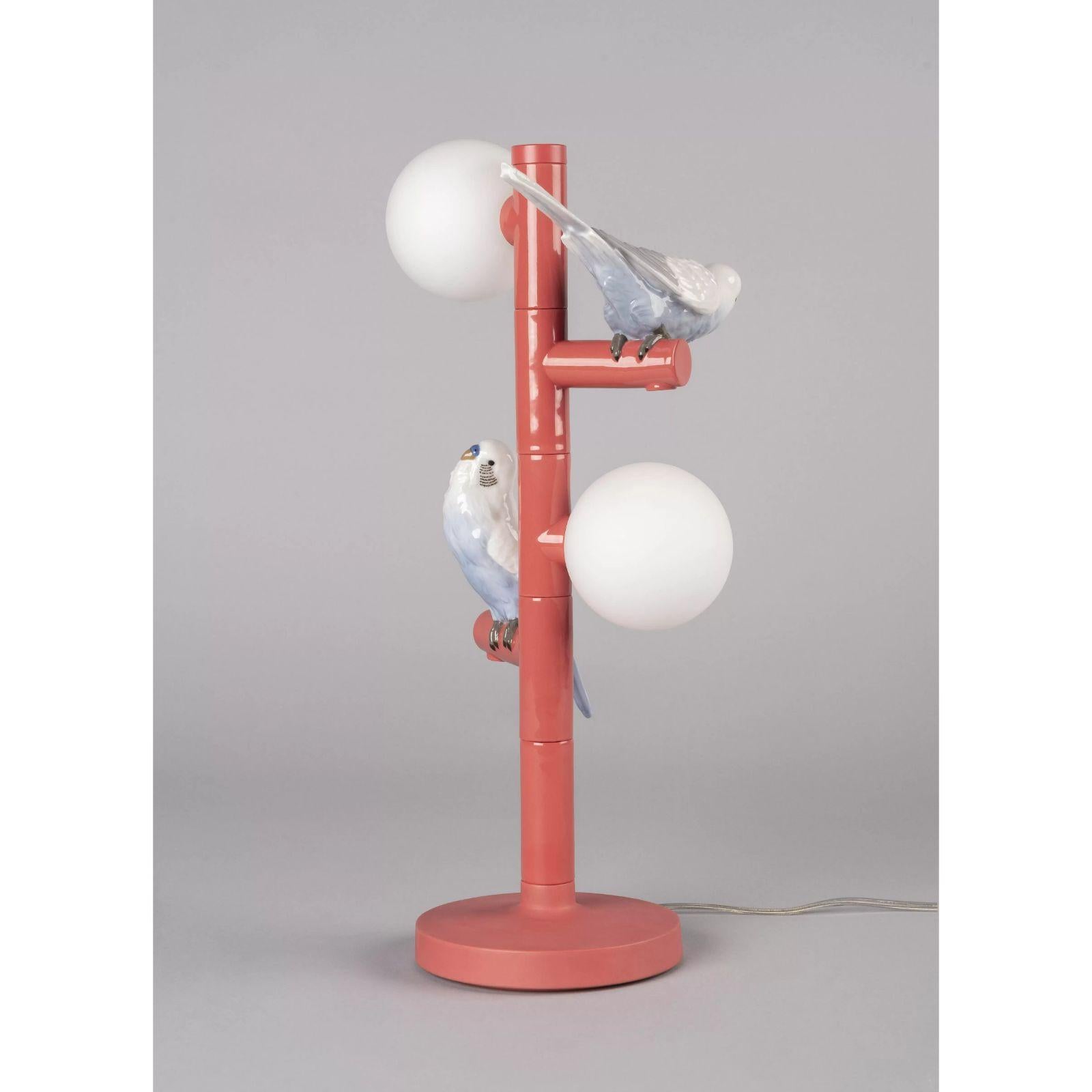 Spanish Parrot Table Lamp in Coral For Sale