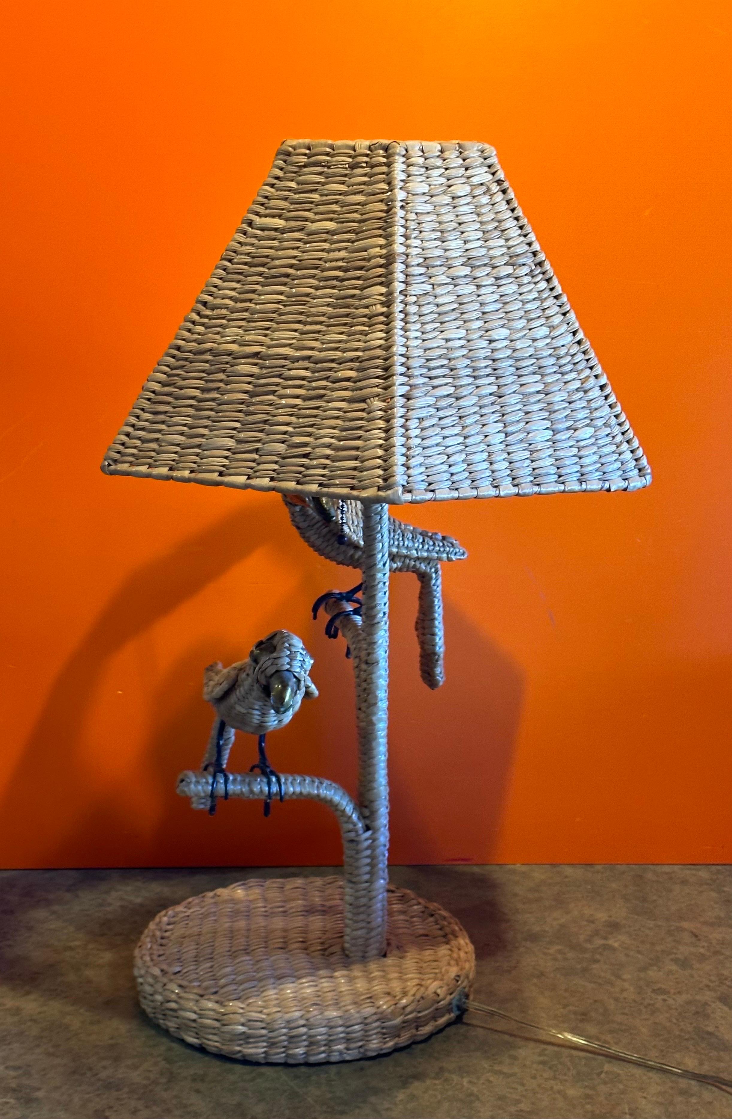 Parrot & Toucan Wicker Table Lamp by Mario Lopez Torres For Sale 4