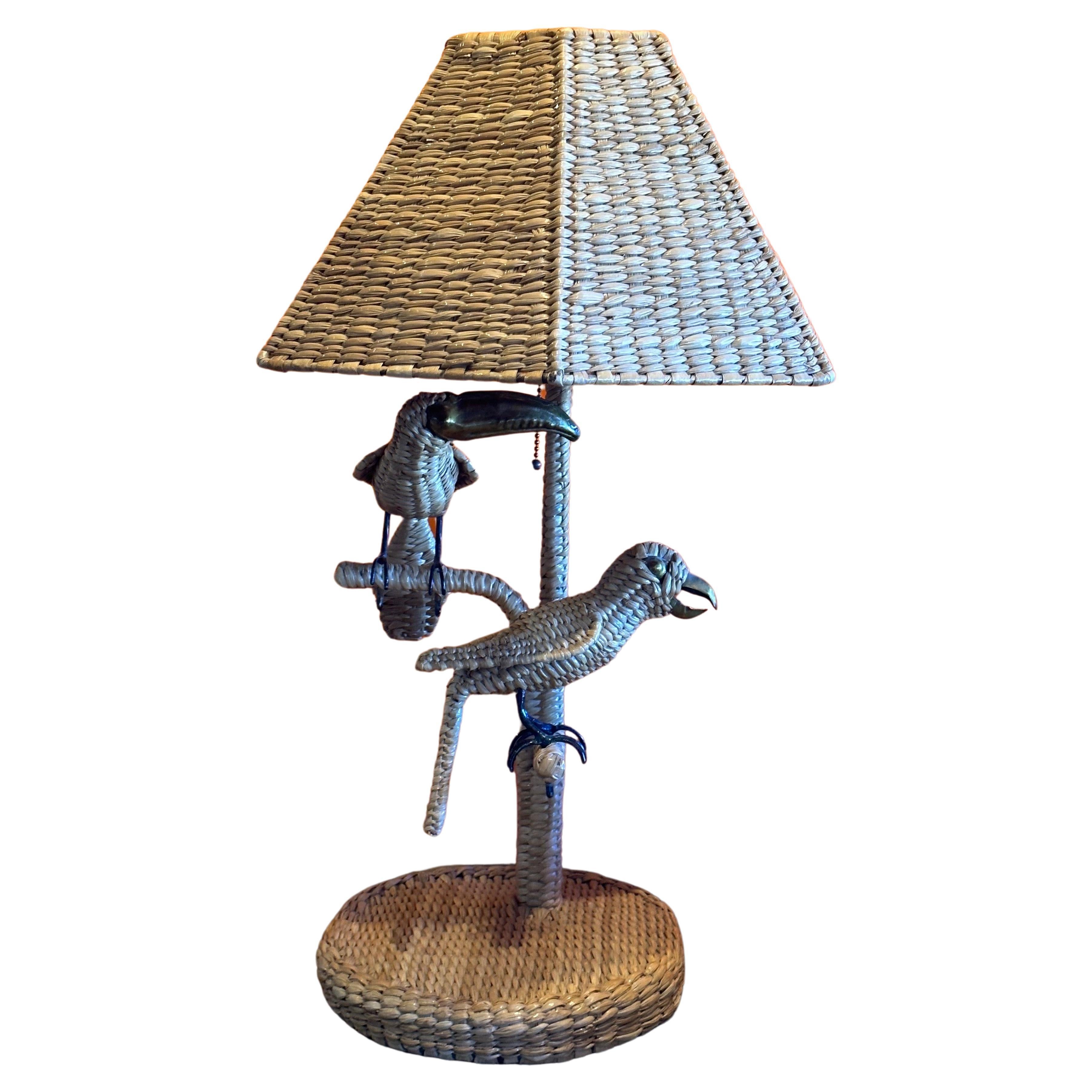 Parrot & Toucan Wicker Table Lamp by Mario Lopez Torres For Sale 10
