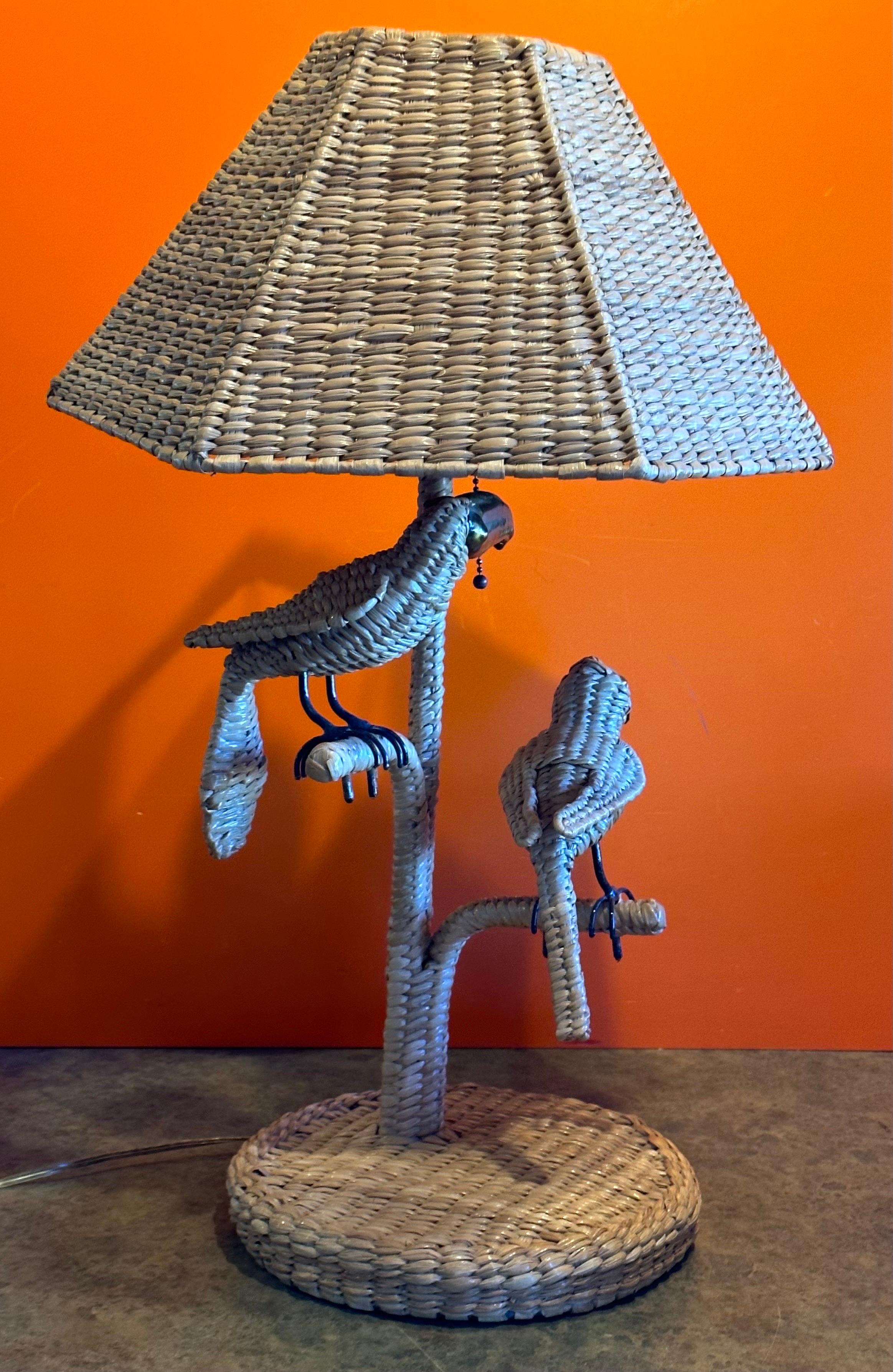 Parrot & Toucan Wicker Table Lamp by Mario Lopez Torres For Sale 1