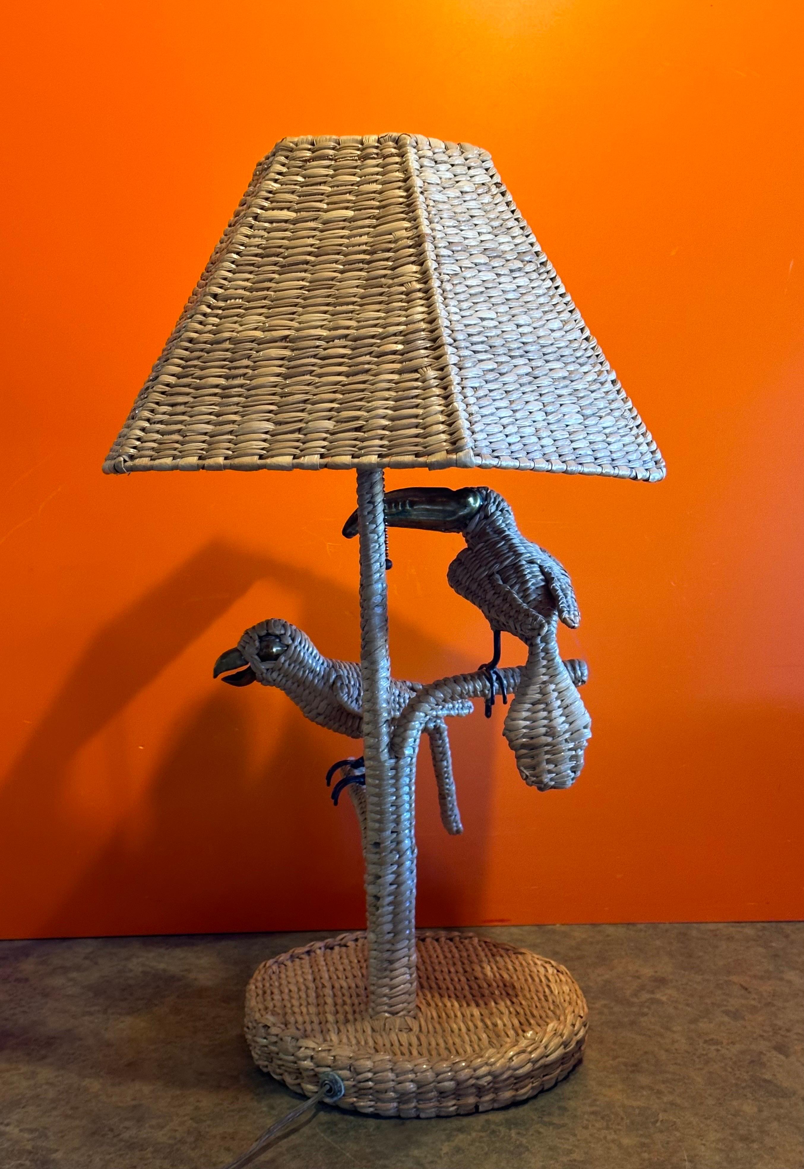 Parrot & Toucan Wicker Table Lamp by Mario Lopez Torres For Sale 2