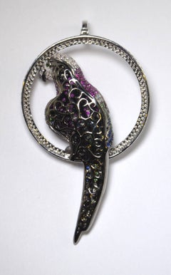 Parrot Tsavorite Sapphire Diamond White Golden Pendant