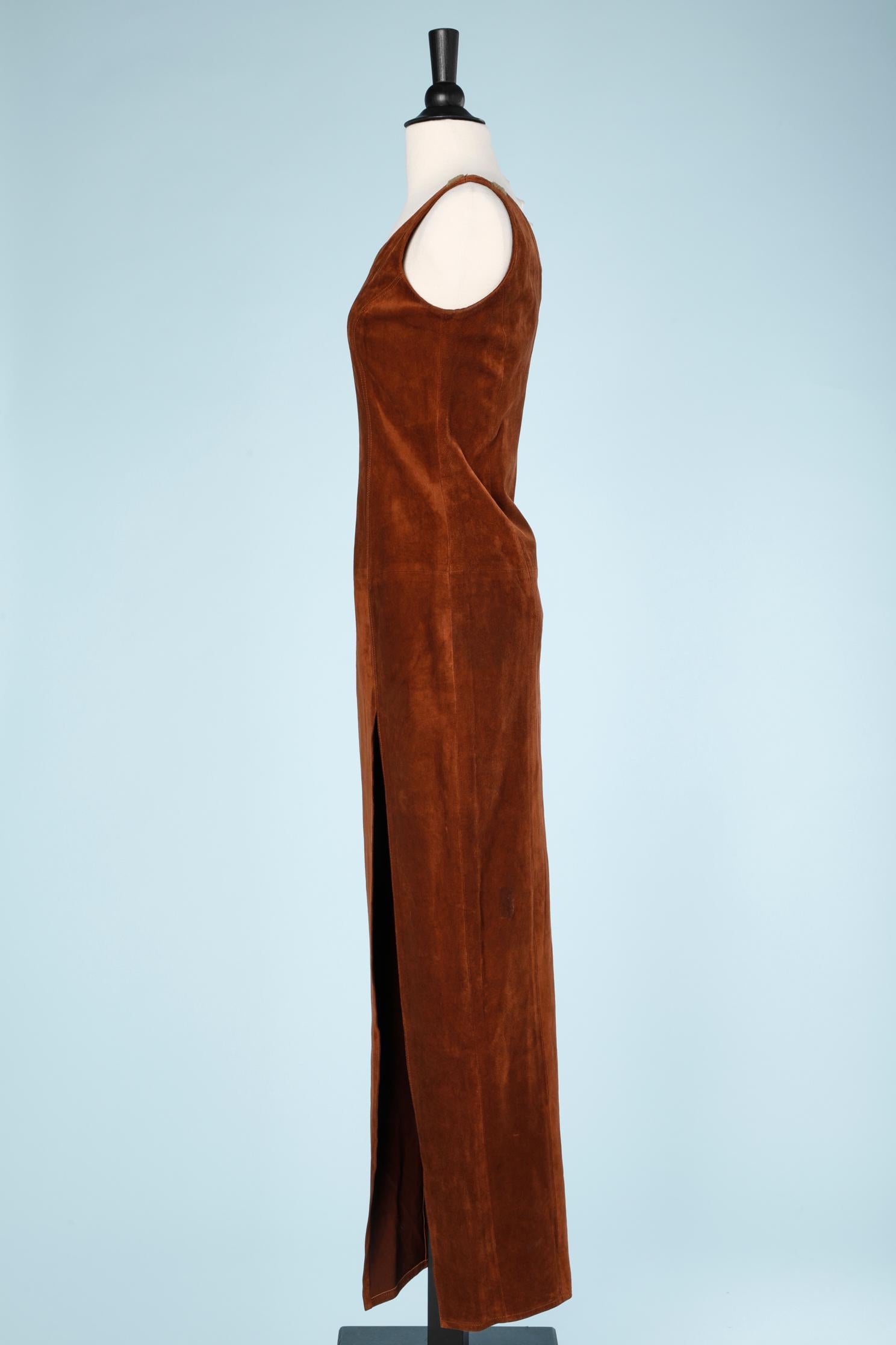 Women's Parrots brown suede asymetrical dress S.S 1992 Chantal Thomass 