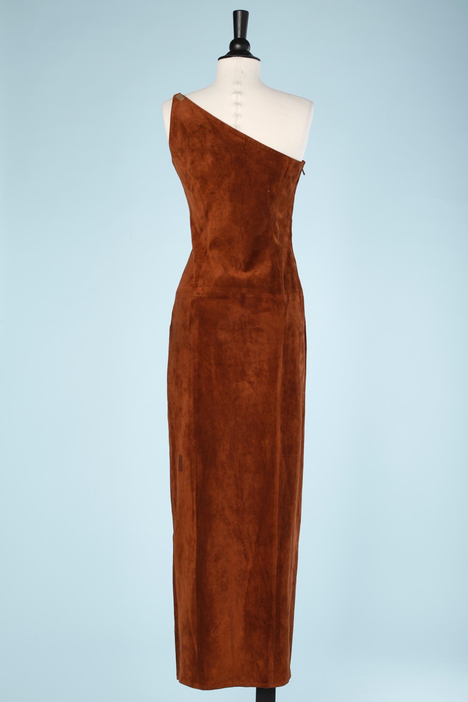 Parrots brown suede asymetrical dress S.S 1992 Chantal Thomass  1