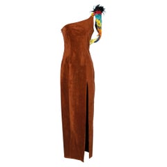 Papa Parrots Braunes asymmetrisches Kleid aus Wildleder S.S 1992 Chantal Thomass