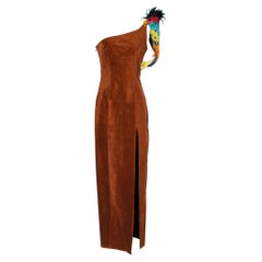 Vintage Parrots brown suede asymetrical dress S.S 1992 Chantal Thomass 