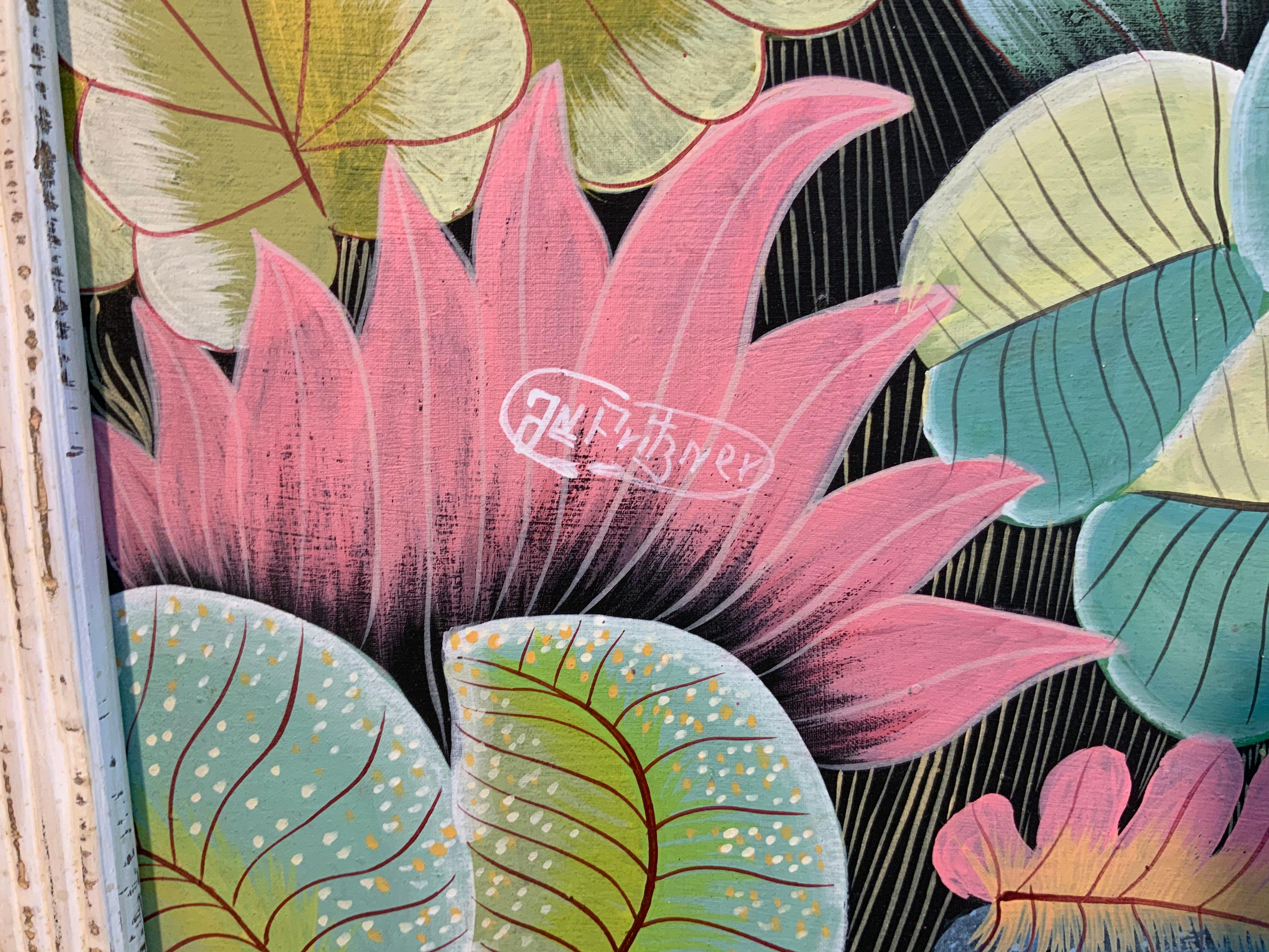 Perroquets dans la jungle Peinture haïtienne à l'acrylique sur toile en vente 4