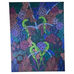 Perroquets dans la jungle, peinture acrylique haïtienne sur toile