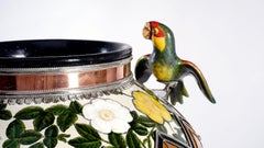 Parrot's Jar, Ceramic and White Metal ‘Alpaca’, Handmade